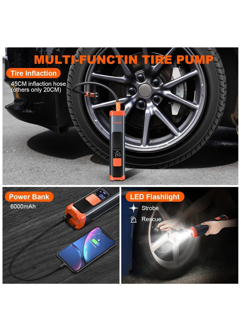 FOWAWU - FOWAWU 150PSI Portable Air Compressor, 2000mAh*3  Tire Inflator Electric Air Pump with LED Flashlight/DC 12V,Smart Digital Air Pressure Detection Electric Inflator Pump for Car Bike Motorcycle Ball - Image 1