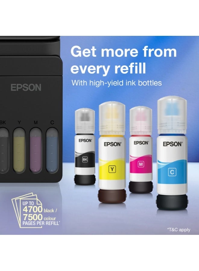 إبسون Epson EcoTank L3351 Compact 3-in-1 color Ink Tank Printer, Print, Scan, Copy, Wireless, USB, Wi-Fi, Wi-Fi Direct, Apple AirPrint, low-cost printing using high-yield refillable ink bottles, Print from Mobile, Epson Smart Panel App - New Launch with Noon Black - Image 4