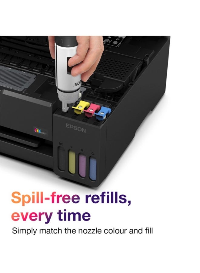 إبسون Epson EcoTank L3351 Compact 3-in-1 color Ink Tank Printer, Print, Scan, Copy, Wireless, USB, Wi-Fi, Wi-Fi Direct, Apple AirPrint, low-cost printing using high-yield refillable ink bottles, Print from Mobile, Epson Smart Panel App - New Launch with Noon Black - Image 5