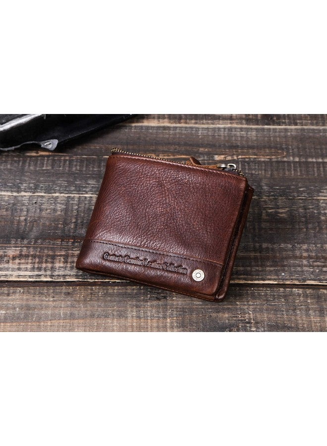 Contacts Men's Genuine Leather Wallet | RFID Blocking Wallet for Men| 14 Card Slots, 1 Zip Closure Currency Compartment (Choco Brown) - Image 3