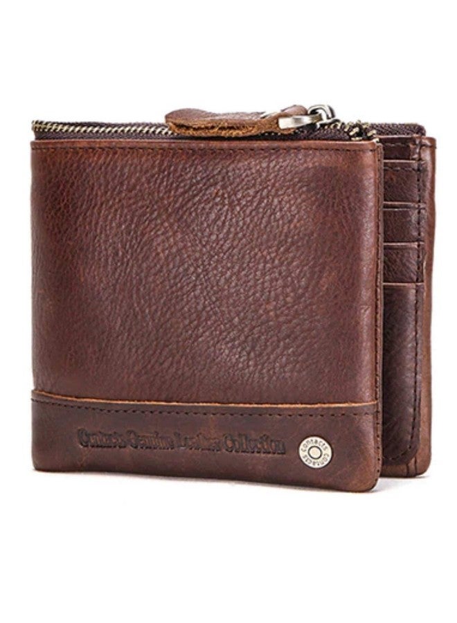 Contacts Men's Genuine Leather Wallet | RFID Blocking Wallet for Men| 14 Card Slots, 1 Zip Closure Currency Compartment (Choco Brown) - Image 1