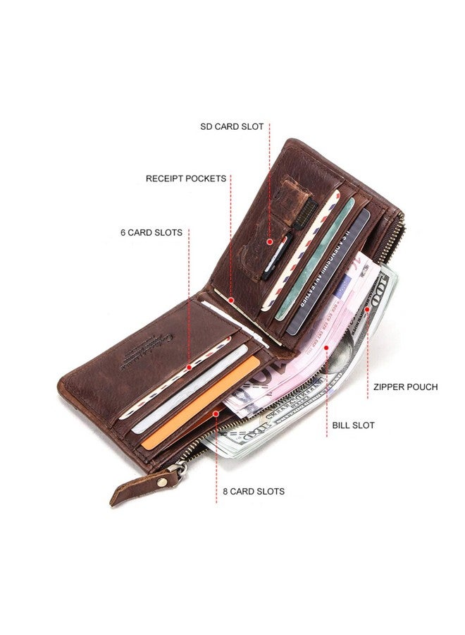 Contacts Men's Genuine Leather Wallet | RFID Blocking Wallet for Men| 14 Card Slots, 1 Zip Closure Currency Compartment (Choco Brown) - Image 2