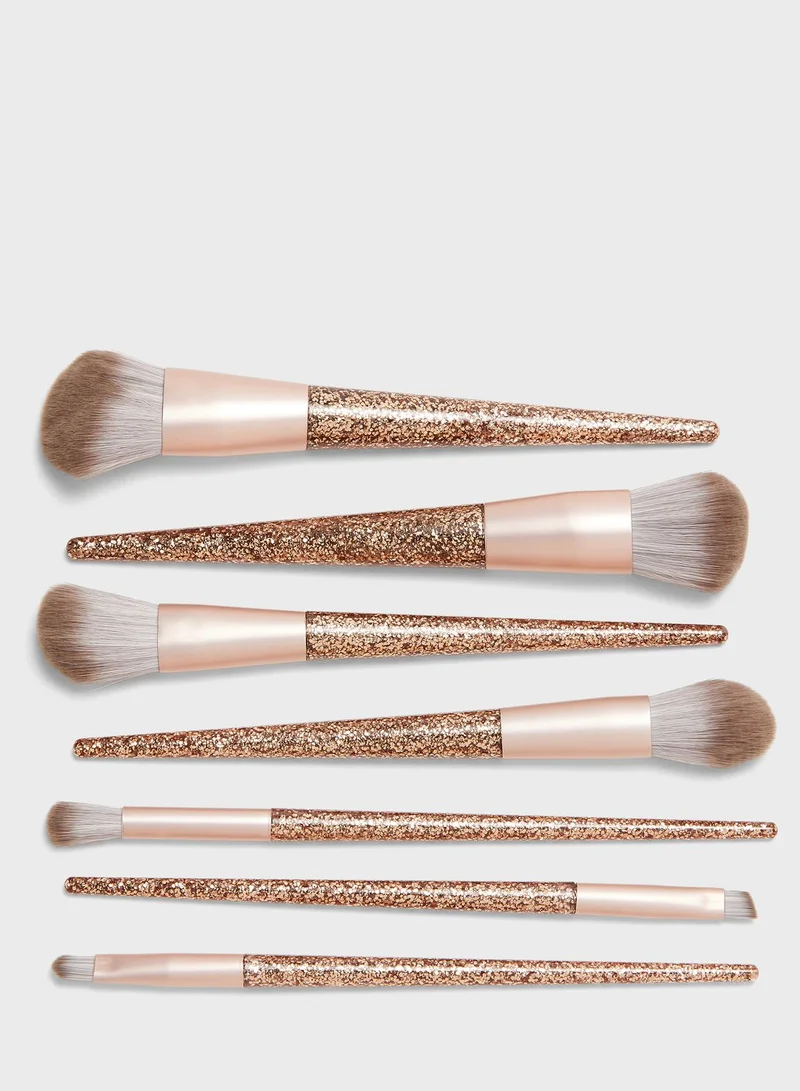 Pink Cactus 7 Pack Makeup Brush Set - Gold Glitter