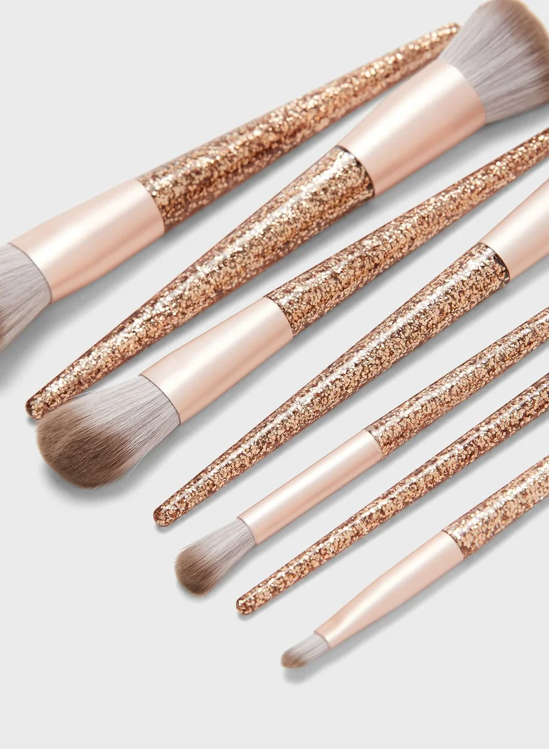 Pink Cactus 7 Pack Makeup Brush Set - Gold Glitter