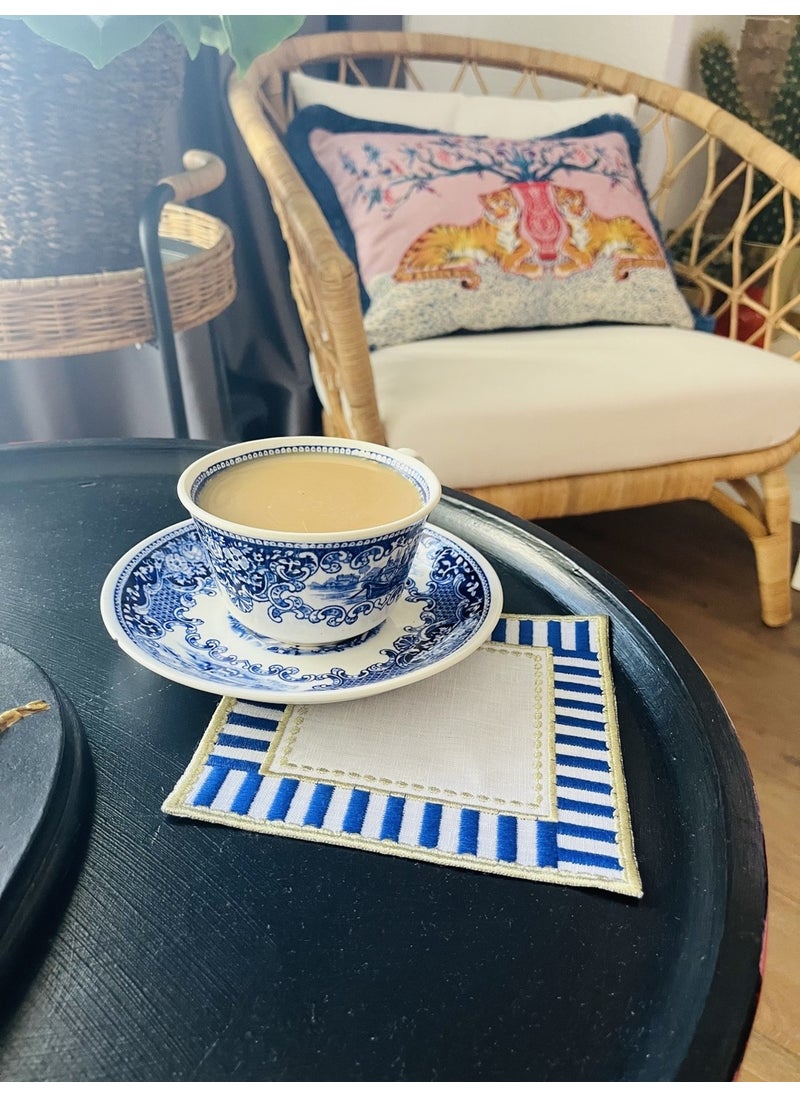 Ge Living 2 Pieces Blue White Candy Series Decorative Checkered Cocktail Napkin  - Image 2