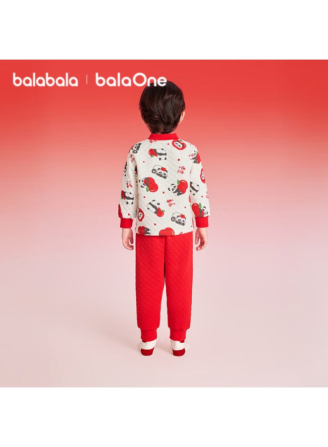 Balabala Kids Children's Underwear Set Boys Girls New Spring Padded Pajamas Red Thermal Top And Bottom New Year - Image 2