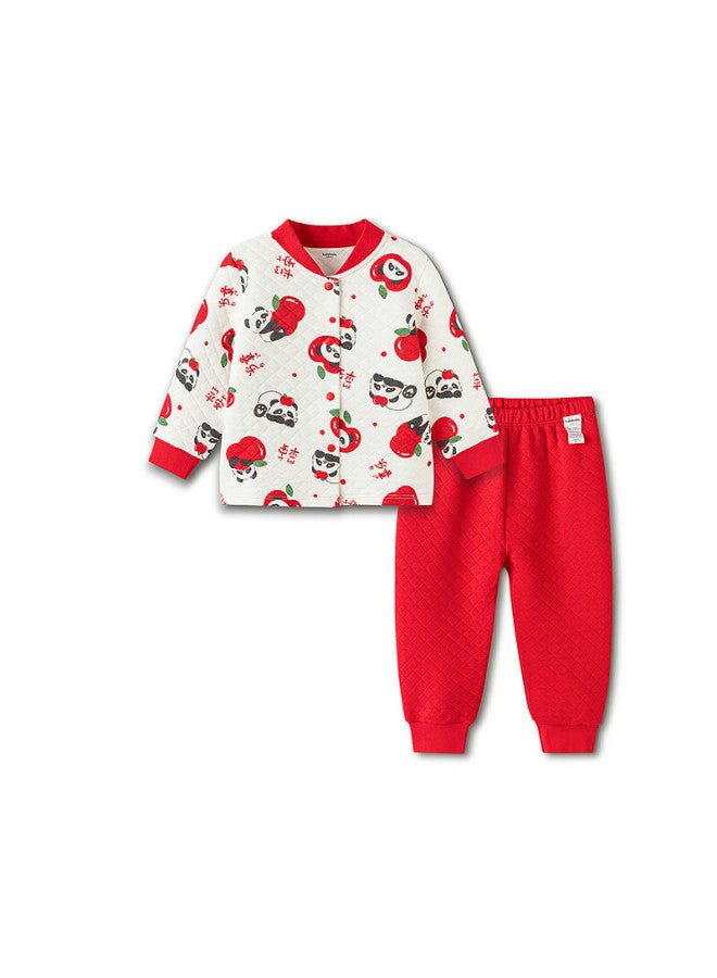 Balabala Kids Children's Underwear Set Boys Girls New Spring Padded Pajamas Red Thermal Top And Bottom New Year - Image 3