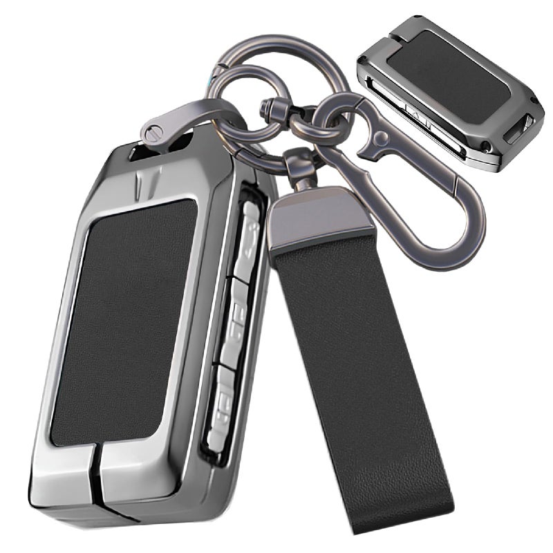 Black Leather Zinc Alloy Key Fob Cover Compatible Volvo XC90 XC60 XC40 S60 S90 V90 V60 Polestar - Image 2