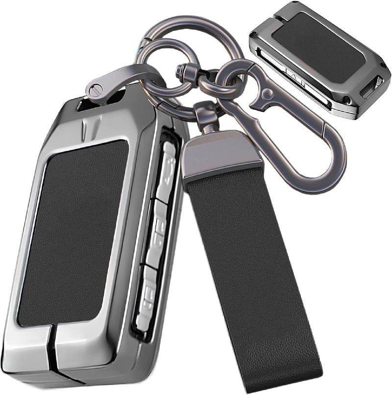 Black Leather Zinc Alloy Key Fob Cover Compatible Volvo XC90 XC60 XC40 S60 S90 V90 V60 Polestar - Image 1