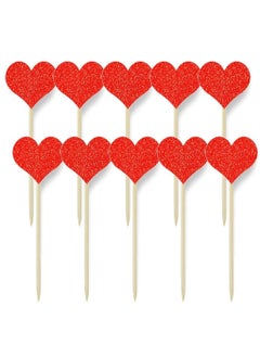 Generic 40PCS foam glitter Heart Cupcake Toppers Sweet Love Theme Hearts Food Picks for Valentine Wedding Engagement Bridal Shower Birthday Party Cake Decorations - Red  - Image 1