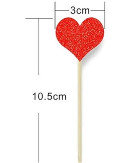 Generic 40PCS foam glitter Heart Cupcake Toppers Sweet Love Theme Hearts Food Picks for Valentine Wedding Engagement Bridal Shower Birthday Party Cake Decorations - Red  - Image 2