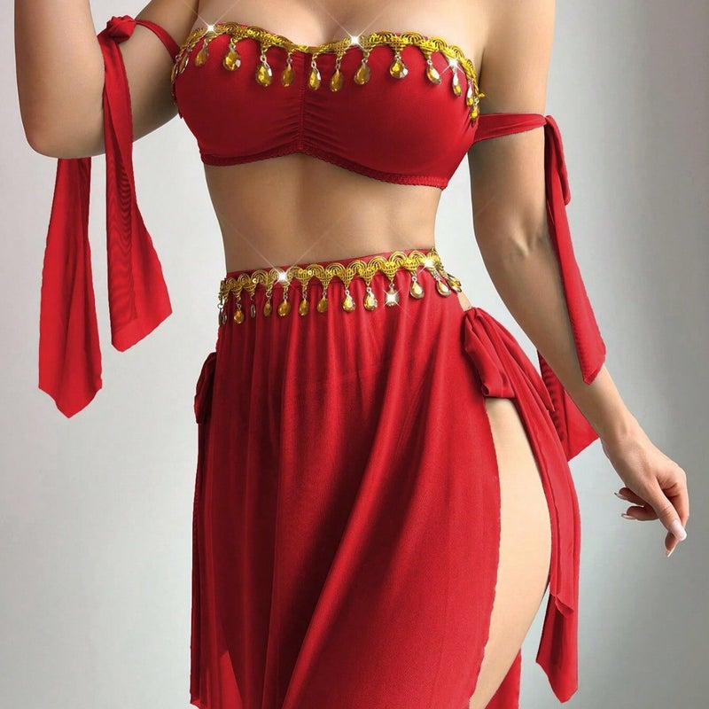 Sensual Mesh Bra and High-Slit Skirt Set for Party and Role Play - Image 1
