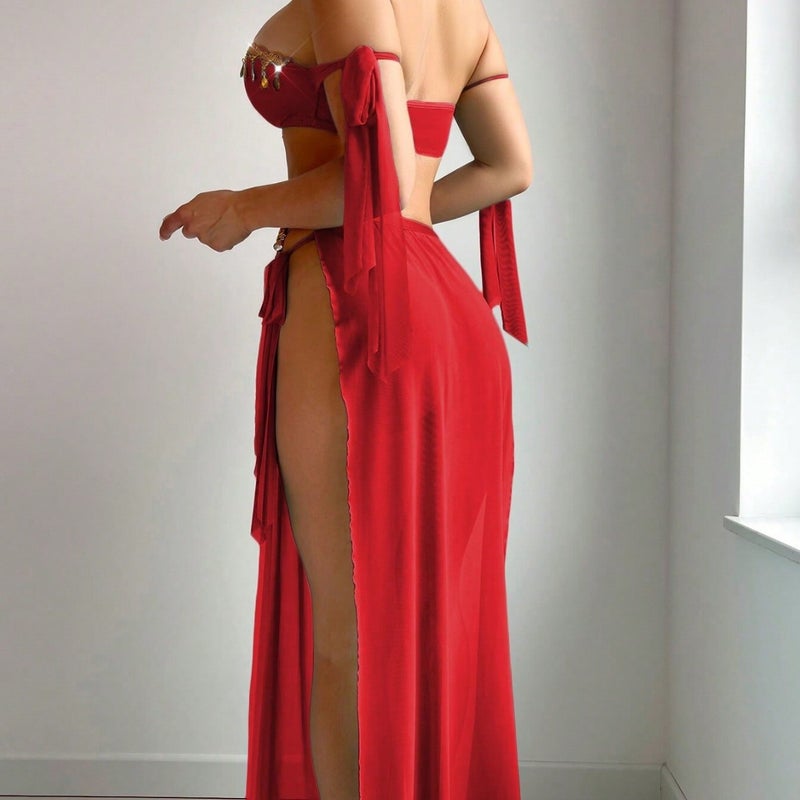 Sensual Mesh Bra and High-Slit Skirt Set for Party and Role Play - Image 3