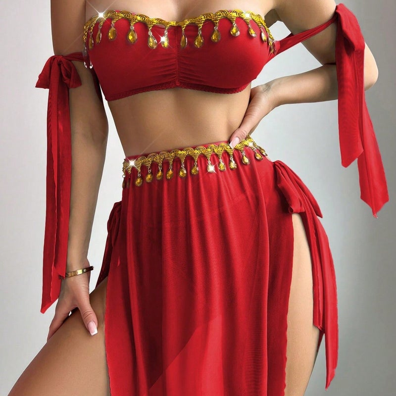 Sensual Mesh Bra and High-Slit Skirt Set for Party and Role Play - Image 4