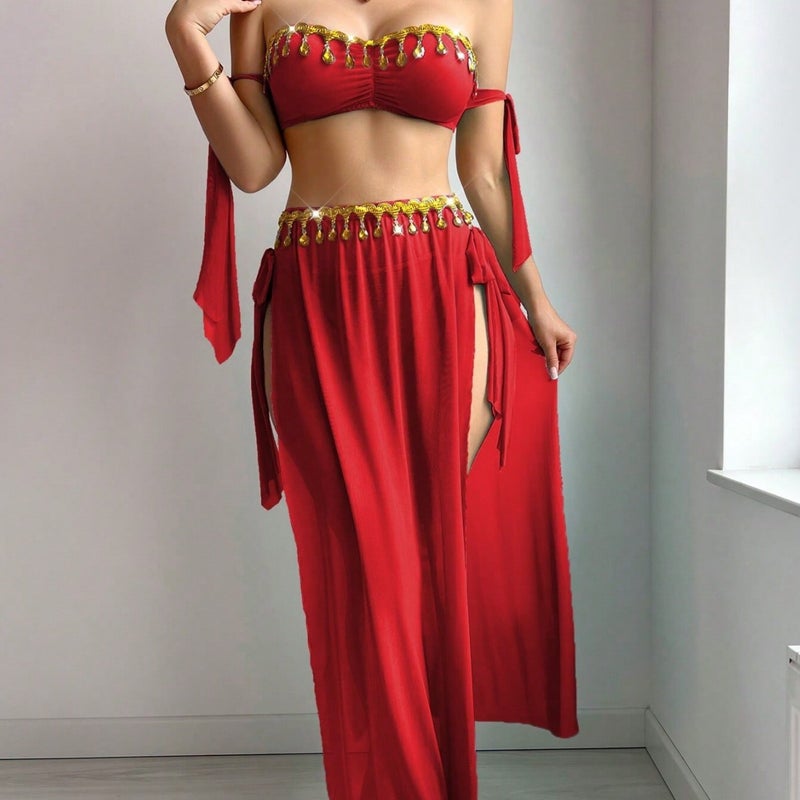 Sensual Mesh Bra and High-Slit Skirt Set for Party and Role Play - Image 2