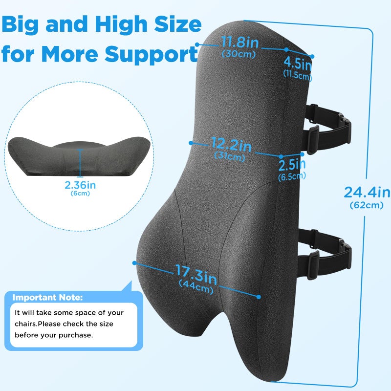Teemour High Back Support Pillow for Office Chair, Fully Support Back Cushion - Memory Foam Lumbar Support Pillow for Offfice Chair, Desk, Gaming Chair, Promotes Posture Pain Relief Adjustable Straps - Image 2