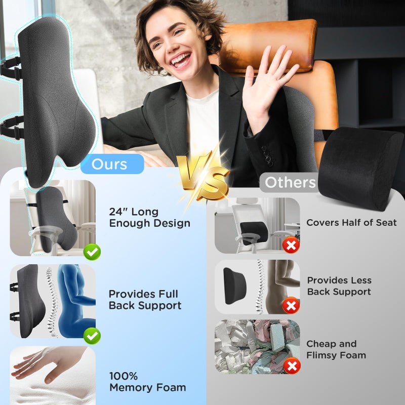 Teemour High Back Support Pillow for Office Chair, Fully Support Back Cushion - Memory Foam Lumbar Support Pillow for Offfice Chair, Desk, Gaming Chair, Promotes Posture Pain Relief Adjustable Straps - Image 5