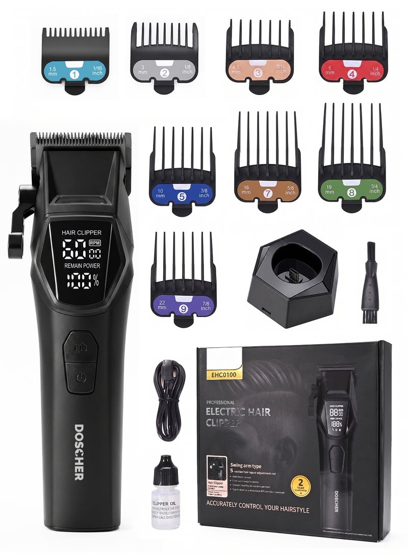 DOSCHER Professional Hair Clipper for Men – 3-Speed Electric Trimmer  with 4500mAh Battery, 6-Hour Runtime, LED Digital Display, 8 Guide Combs - Image 1