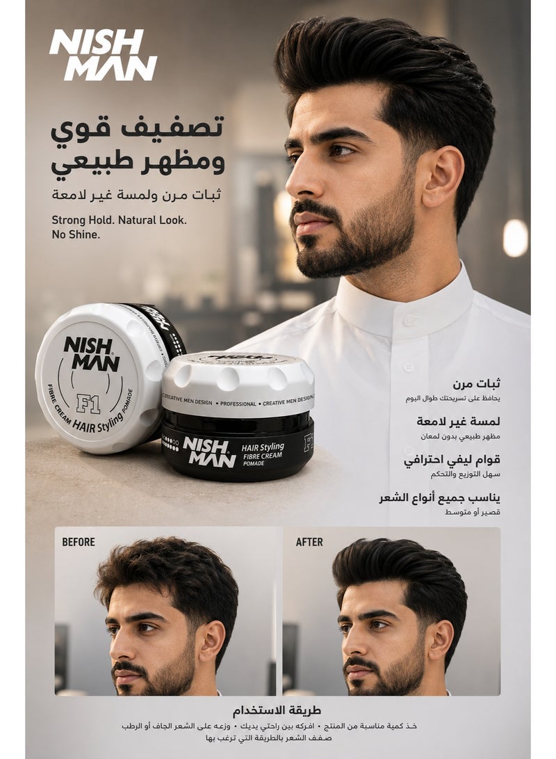 NISHMAN Hair Styling Fibrosa Cream Pomade F1-100 Ml-Creative Men Design - Image 3
