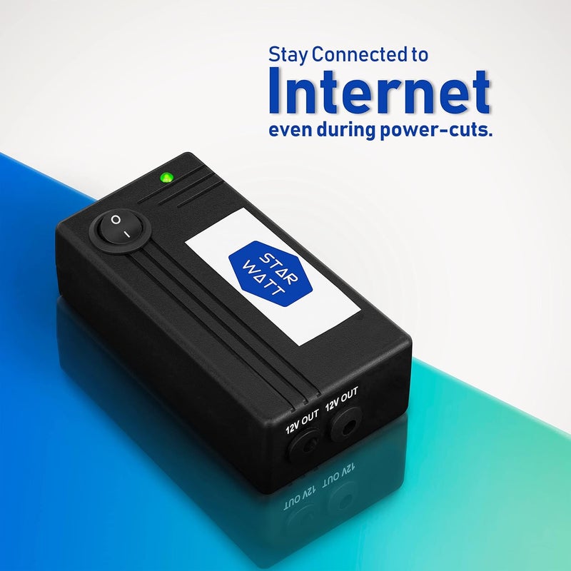 STARWATT UPS صغير لجهازين توجيه | مخرج مزدوج 12 فولت: ≤1A + ≤1A أو 12 فولت واحد ≤2A | احتياطي طاقة غير منقطع لجميع أجهزة توجيه الواي فاي + ONU/مودم + إعداد جهاز التوجيه | احتياطي من 3 إلى 6 ساعات - Image 2