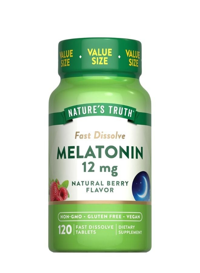 Melatonin 12Mg 120 Tablets Natural Berry Flavor Fast Dissolve Vegan, Non Gmo And Gluten Free Supplement