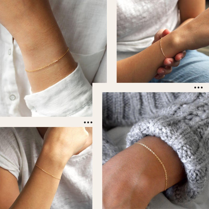 NOKMIT 14K Gold Solid 925 Sterling Silver Bracelets for Women, Dainty Minimalist Adjustable Thin Cable Chain Bracelet, Trendy Stackable Link Bracelets, Simple Cute Jewelry Gifts - Image 4