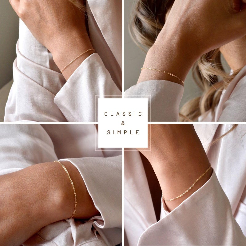 NOKMIT 14K Gold Solid 925 Sterling Silver Bracelets for Women, Dainty Minimalist Adjustable Thin Cable Chain Bracelet, Trendy Stackable Link Bracelets, Simple Cute Jewelry Gifts - Image 3
