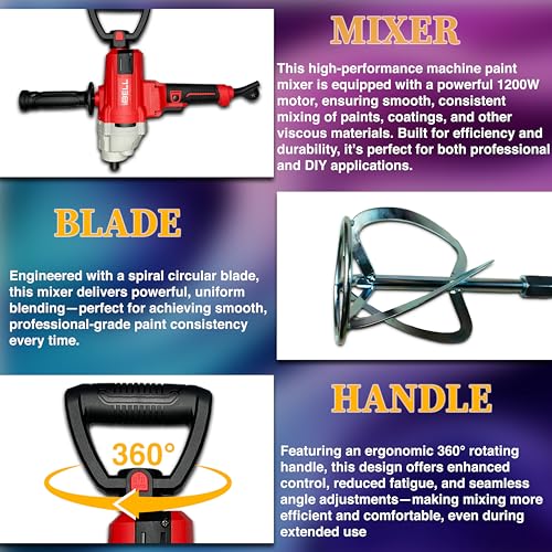 IBELL TOOLS iBELL PM12-50 Paint Mixer | 1200W Electric Stirrer | 1050 RPM High-Speed | Heavy Duty 220V Handheld Blender for Paint, Cement, Putty, and Paste - Image 4