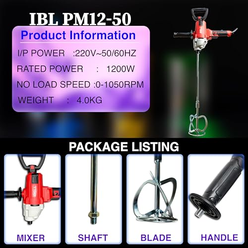 IBELL TOOLS iBELL PM12-50 Paint Mixer | 1200W Electric Stirrer | 1050 RPM High-Speed | Heavy Duty 220V Handheld Blender for Paint, Cement, Putty, and Paste - Image 5