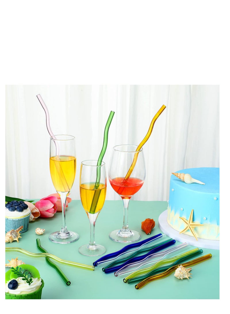 SYOSI 14 PCS Colored Wavy Glass Straw, 8 x 200 mm High Borosilicate Reusable Glass Straws Shatter, Perfect for Beverages, Coffee, Milk, and Tea - Image 4