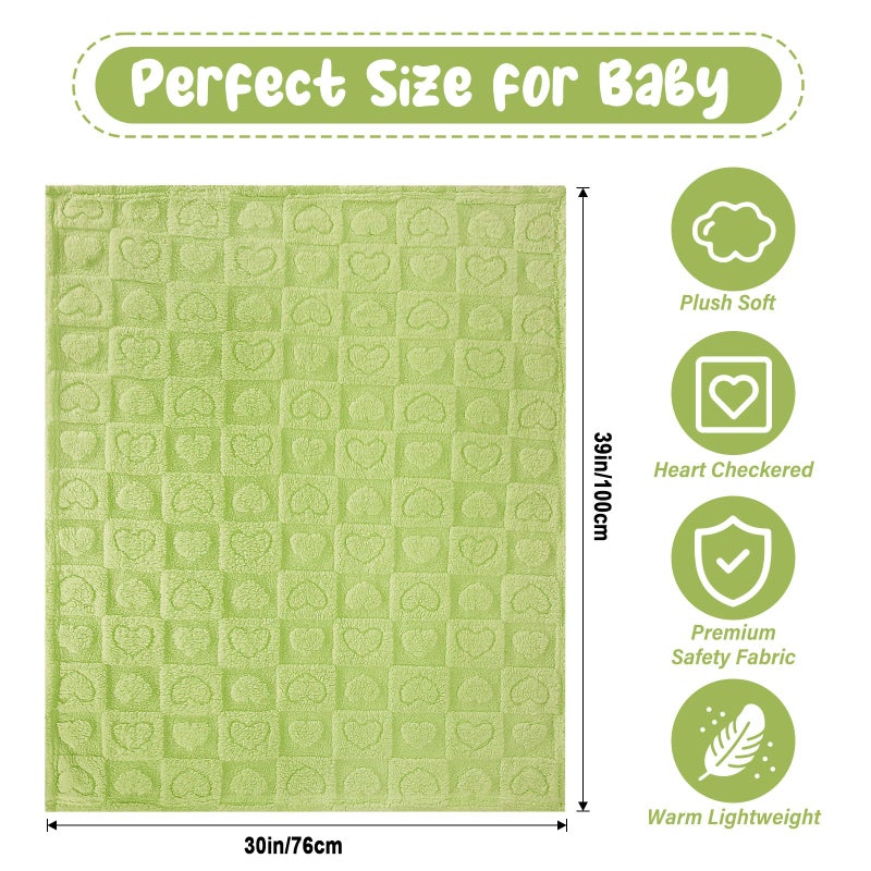 VEIDIA Plush Soft with Heart Checkered Baby Blanket,Fleece Infant Toddler Blankets for Girls Boys,Warm Lightweight Breathable Newborn Receiving Blankets for Crib Stroller 30"Ã—39" (Green, Heart) - Image 5