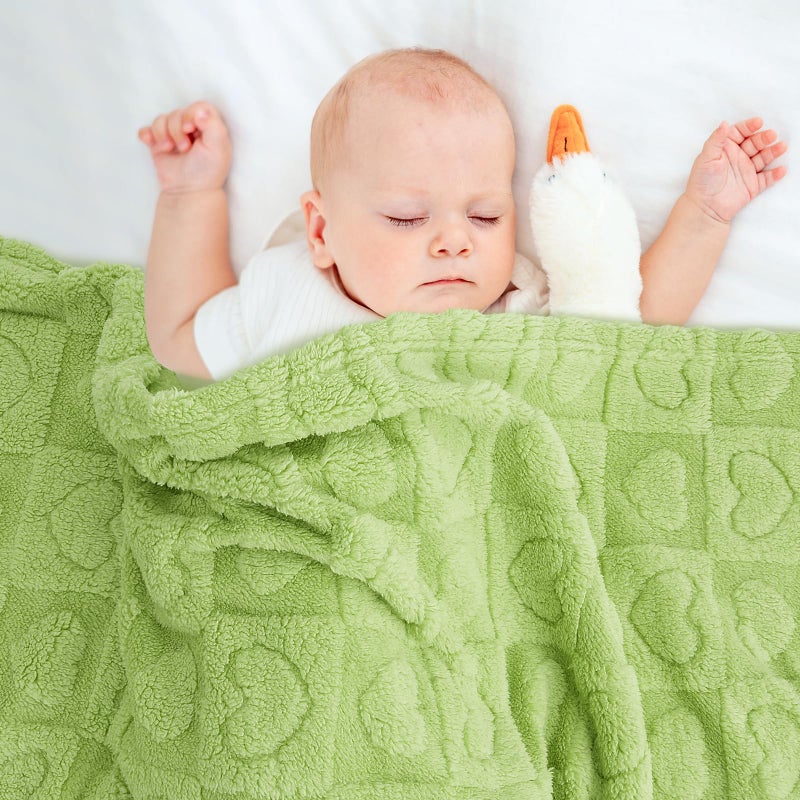 VEIDIA Plush Soft with Heart Checkered Baby Blanket,Fleece Infant Toddler Blankets for Girls Boys,Warm Lightweight Breathable Newborn Receiving Blankets for Crib Stroller 30"Ã—39" (Green, Heart) - Image 4