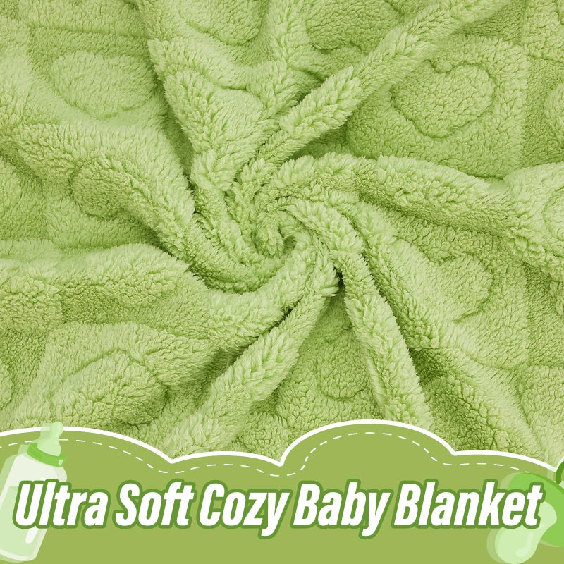 VEIDIA Plush Soft with Heart Checkered Baby Blanket,Fleece Infant Toddler Blankets for Girls Boys,Warm Lightweight Breathable Newborn Receiving Blankets for Crib Stroller 30"Ã—39" (Green, Heart) - Image 2