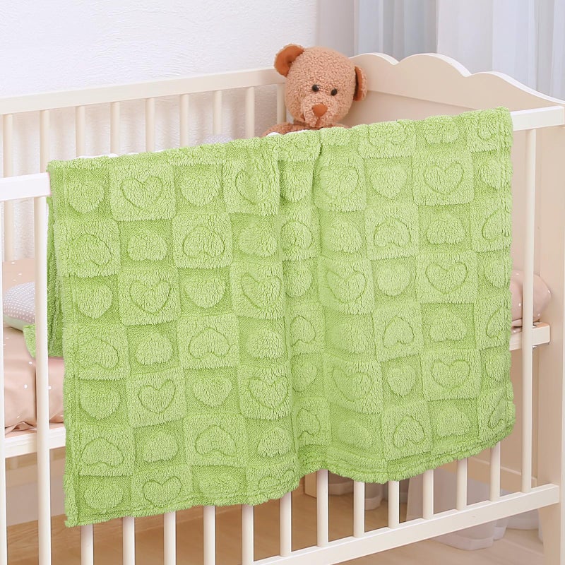 VEIDIA Plush Soft with Heart Checkered Baby Blanket,Fleece Infant Toddler Blankets for Girls Boys,Warm Lightweight Breathable Newborn Receiving Blankets for Crib Stroller 30"Ã—39" (Green, Heart) - Image 3