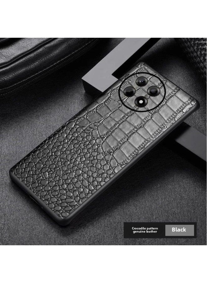 For One Plus Ace5 3 2V Phone Case 12 11 10pro 9RT Real Layer Cowhide Crocodile Pattern Drop-Resistant Men-Colour:[real First-layer Cowhide With Lychee Pattern + Leather On The Edge Of The Lens]-Applicable Model:Oneplus Ace Racing Edition Precision Precision Hole Lens