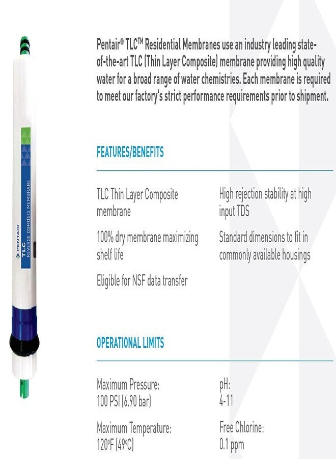 بينتيك غشاء التناضح العكسي Pentair Pentek TLC-50، بديل غشاء TLC المركب ذو الطبقة الرقيقة للاستخدام السكني، معدل تدفق 50 جالونًا في اليوم - Image 2