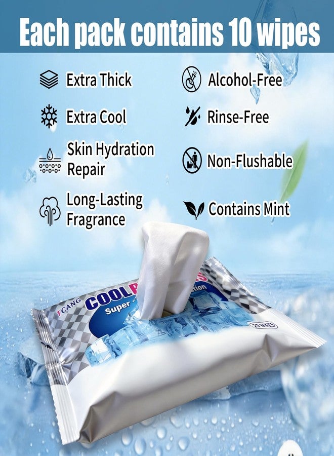 TCANG Cooling Face Body Wipes - 10 Packs of 10 (100 Wipes - Disposable Individually Wrapped No-Rinse Cooling Towels, Extra-Thick Oversized Body Cleansing Wipes for Sports, Travel, Camping in Hot Weather - Image 3