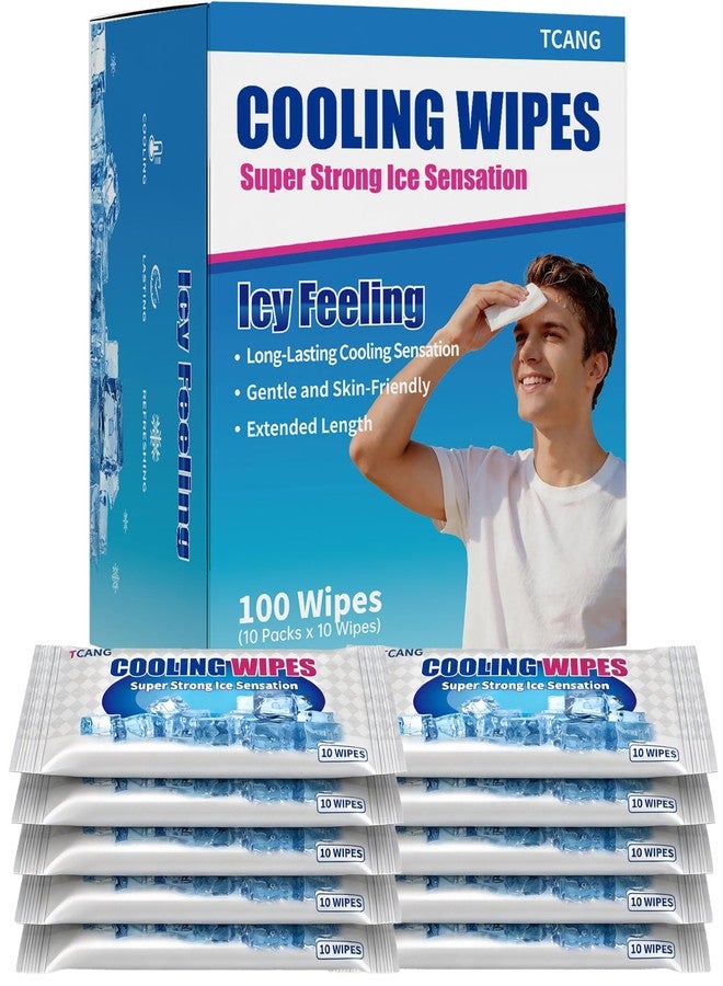 TCANG Cooling Face Body Wipes - 10 Packs of 10 (100 Wipes - Disposable Individually Wrapped No-Rinse Cooling Towels, Extra-Thick Oversized Body Cleansing Wipes for Sports, Travel, Camping in Hot Weather - Image 1