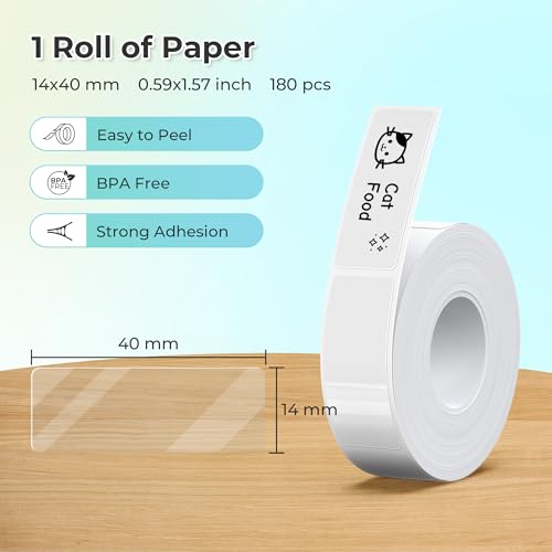 Nelko Genuine P21 Label Maker Tape, Adapted Label Print Paper, 14x40mm (0.55"x1.57"), Standard Laminated Office Labeling Tape Replacement, Multipurpose of Home, Office, 180 Labels/Roll, Transparent - Image 2