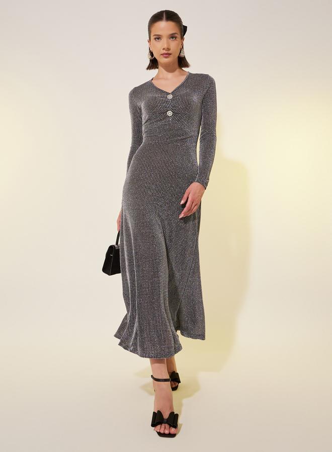 Take Two Texture Embellished V-Neck Midi Dress - Image 2