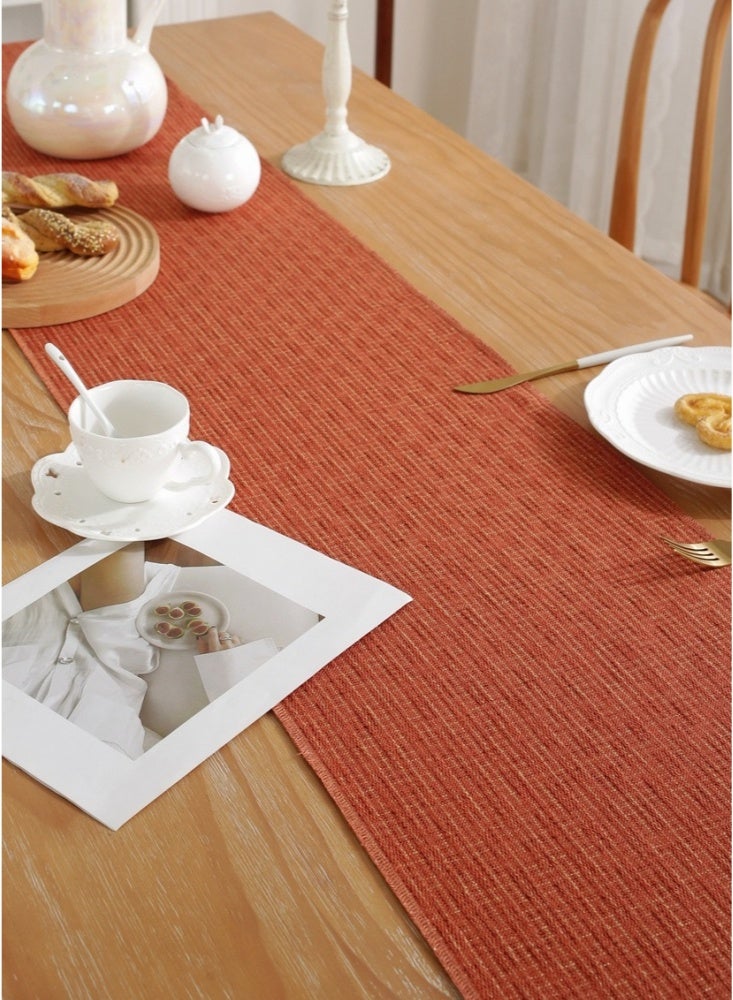 مفرش طاولة ريفي مقاس 33×275 سم مع شرابات، مفرش طاولة من الكتان على طراز مزرعة بوهو، مفرش طاولة قهوة لحفلات العطلات وعيد الشكر وديكور الطعام وديكور الخزانة، لون سادة (برتقالي) - Image 4