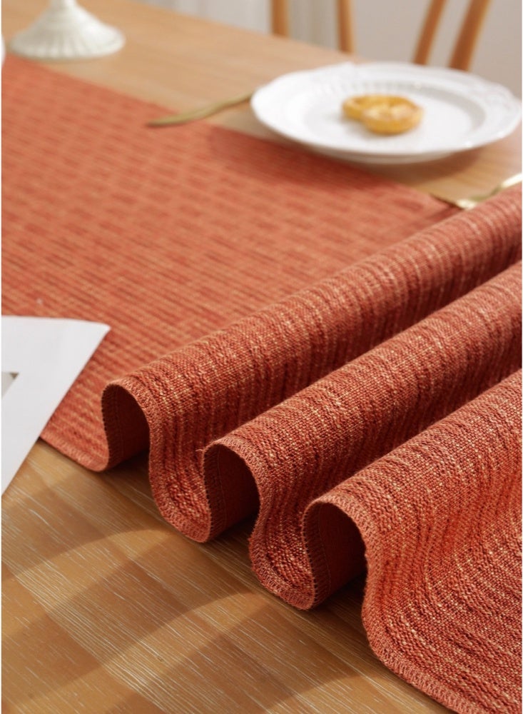مفرش طاولة ريفي مقاس 33×275 سم مع شرابات، مفرش طاولة من الكتان على طراز مزرعة بوهو، مفرش طاولة قهوة لحفلات العطلات وعيد الشكر وديكور الطعام وديكور الخزانة، لون سادة (برتقالي) - Image 5