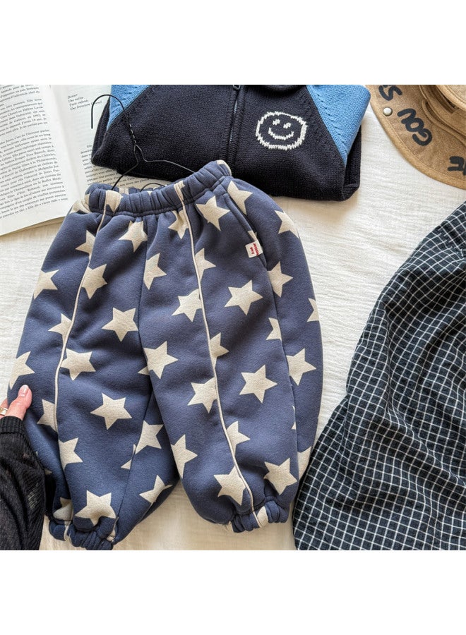 Sweetheart Kids' Clothing Autumn Winter Korean Style Fleece Jogger Pants Girls' Autumn Wear Boys' Winter Pants - Image 1
