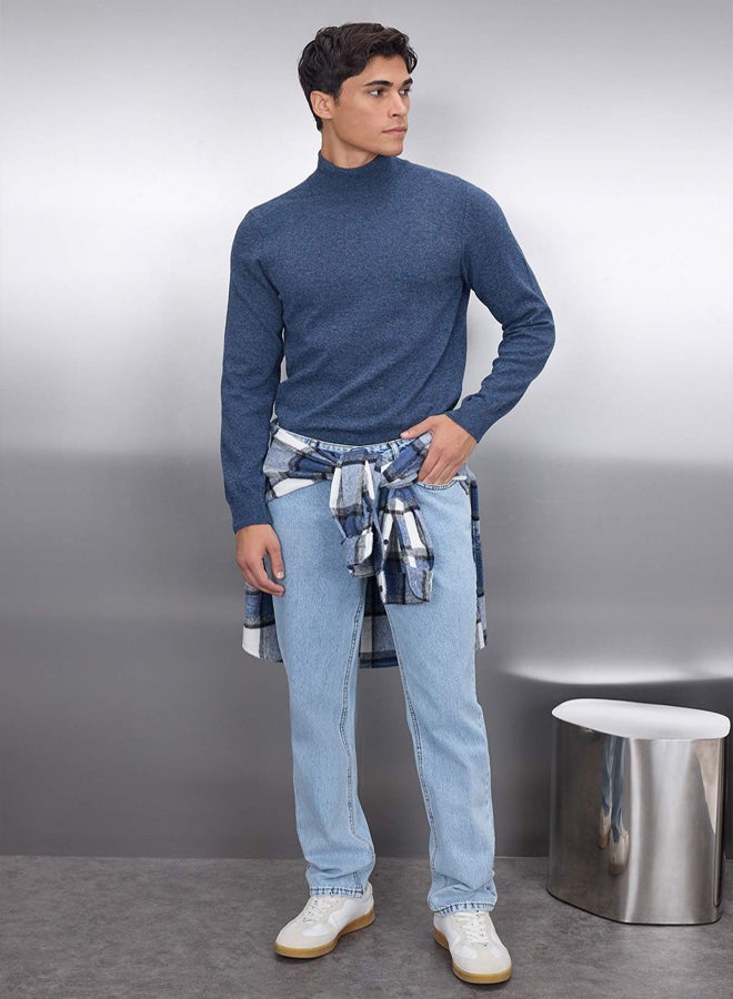 trendyol Indigo Slim Fit Wool Half Turtleneck Basic Knitwear Sweater - Image 1