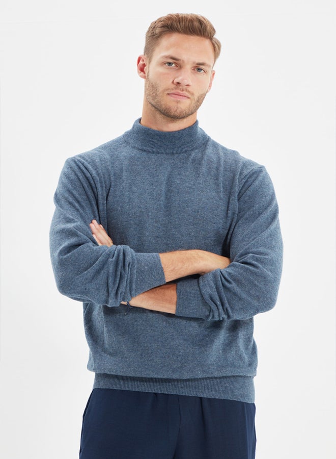 trendyol Indigo Slim Fit Wool Half Turtleneck Basic Knitwear Sweater - Image 5