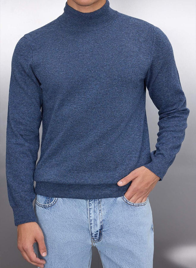 trendyol Indigo Slim Fit Wool Half Turtleneck Basic Knitwear Sweater - Image 3