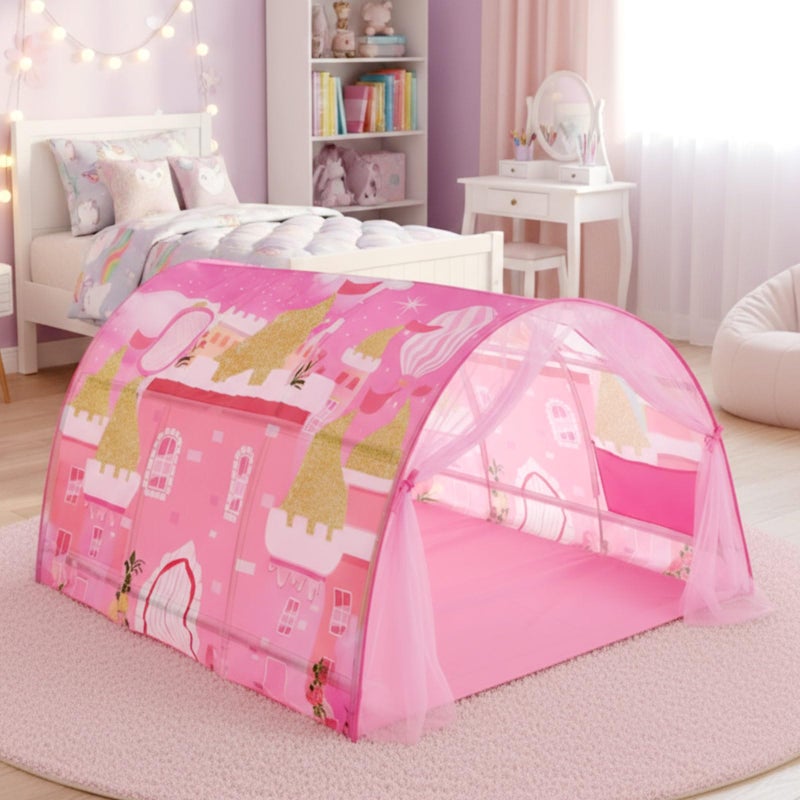 Wowangce Princess Bed Tent for Kids Large Kids Twin Tent Toddler Play Bed with Carry Bag Foldable for Girls Boys Bedroom Indoor Games - Image 1