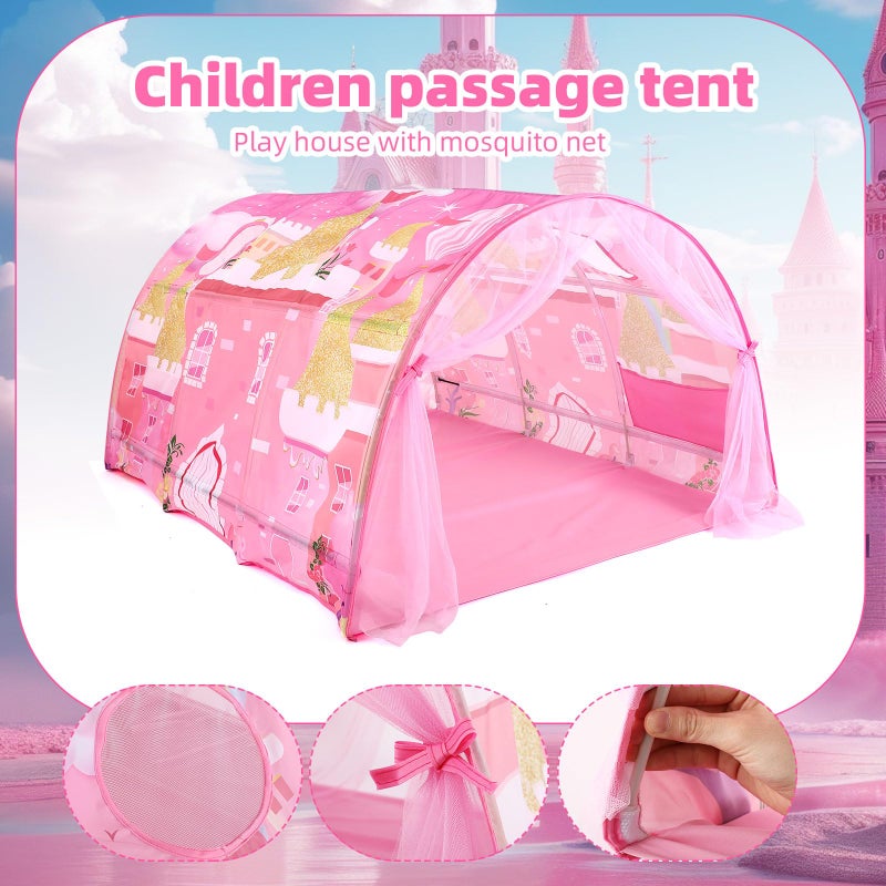 Wowangce Princess Bed Tent for Kids Large Kids Twin Tent Toddler Play Bed with Carry Bag Foldable for Girls Boys Bedroom Indoor Games - Image 3