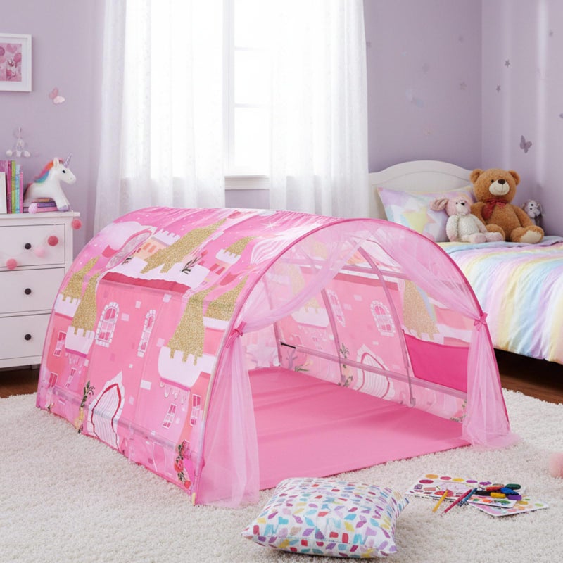 Wowangce Princess Bed Tent for Kids Large Kids Twin Tent Toddler Play Bed with Carry Bag Foldable for Girls Boys Bedroom Indoor Games - Image 5