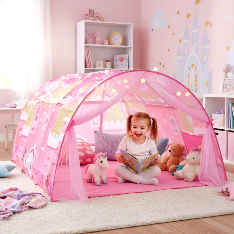 Wowangce Princess Bed Tent for Kids Large Kids Twin Tent Toddler Play Bed with Carry Bag Foldable for Girls Boys Bedroom Indoor Games - Image 4